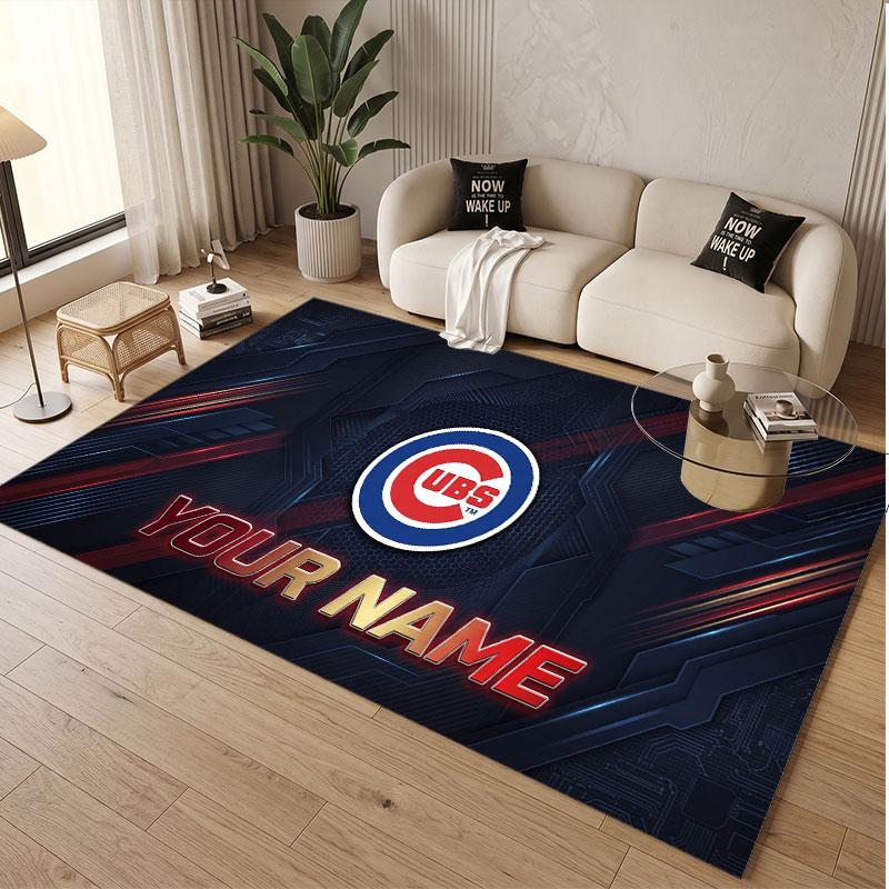 Custom Rug Chicago Cubs Pattern Print Name Text Soft Non‑Slip Floor Carpet for Home Indoor Decoration