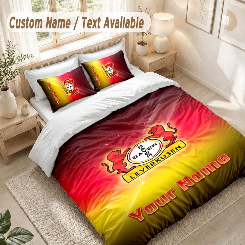 Custom Name Bedding Set 3 PiecesBayer Leverkusen Football Print Duvet Cover + 2 Pillowcases Soft Bed Decor