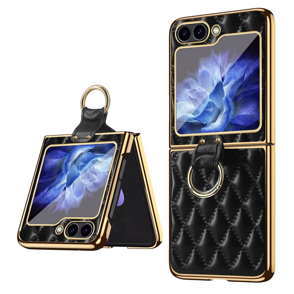 For Samsung Galaxy Z Flip7 FE 5G/Z Flip6 5G Case Rhombus Grid Phone Cover with Tempered Glass Film