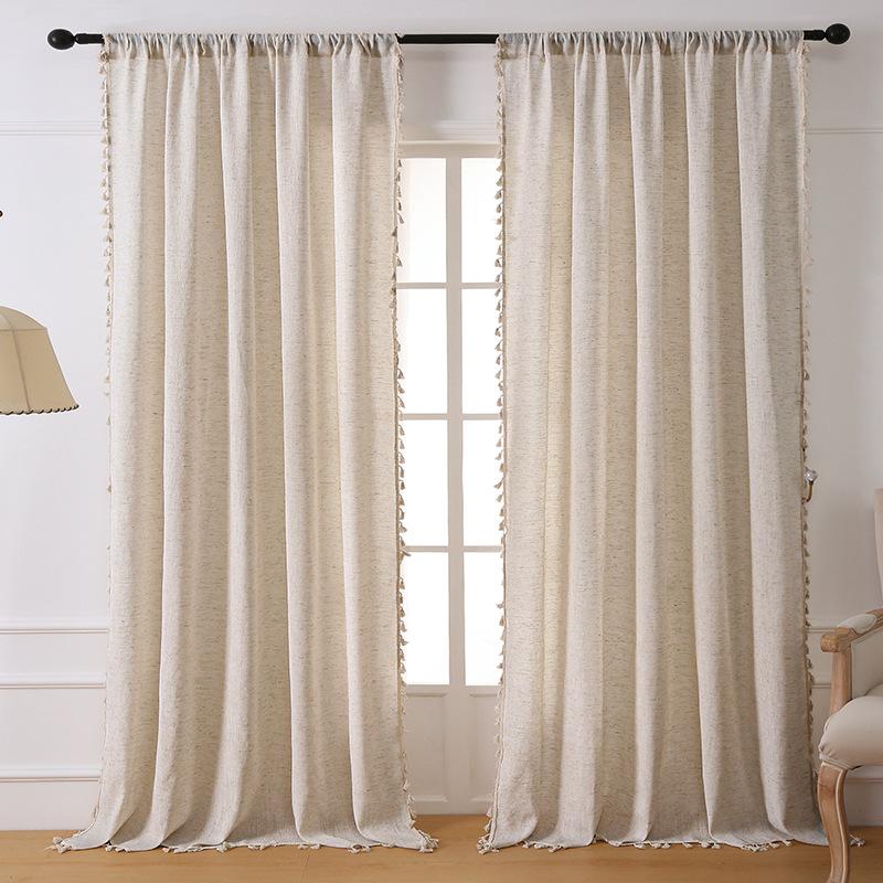 Blackout Curtains No Drilling Modern Simple Solid Color High-end Linen Style Rod Drapes