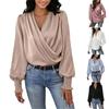 Women's  And Winter Loose Elegant V-Neck  Temperament  Solid Color Chiffon Shirt Top