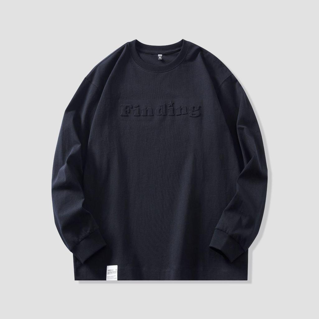 Мужская футболка с длинным рукавом из плотного хлопка - Белая, круглый вырез, стальной принт, свободный крой, осенняя коллекция