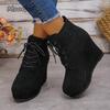 Women's Suede Lace Up Ankle Boots Platform Wedges Heel Short Boots Chunky Sole Casual Shoes Height Increasing De Mujer