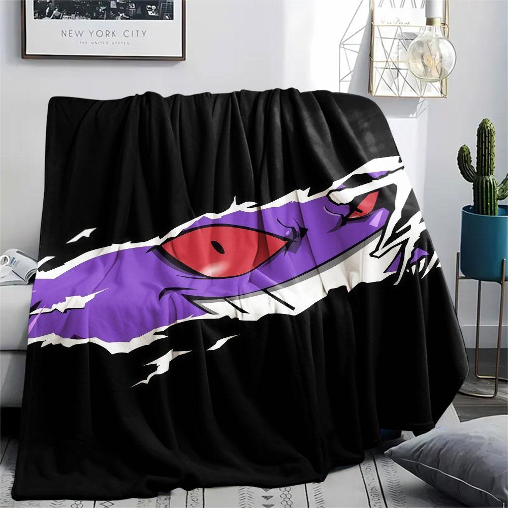 Black Gengar Printed Flannel Blanket, soft throw for bedroom sofa, washable, Christmas present, great gift.