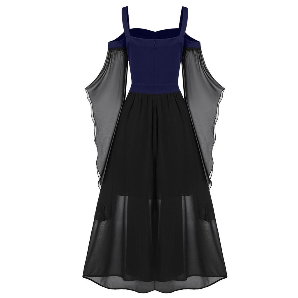 European & American Halloween Sleeveless Chiffon Color Block Dress