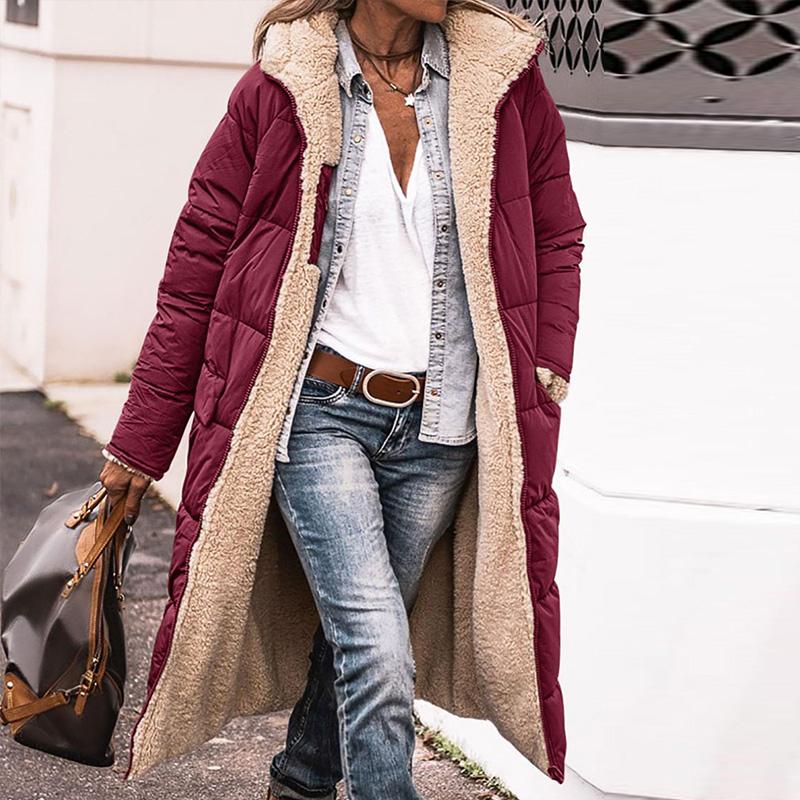 Женская зимняя модная одежда 2024 года, большие теплые длинные флисовые пальто, куртка из овечьей шерсти с обеих сторон