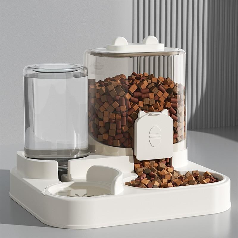 2-in-1 Automatic Pet Feeder Water Dispenser, Anti-tipping Cat Dog Bowl, Integrated Drinking Feeding Bowl for Pets