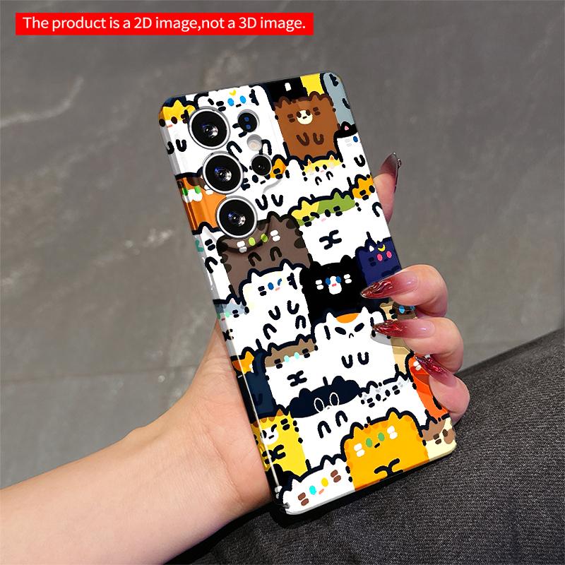 2DFlat Samsung phone case Cute Cartoon Cat Pattern Phone Case Applicable to Galaxy S23 S24 S25ULTRA S26 A12 A14 A15 A16 A54 A55