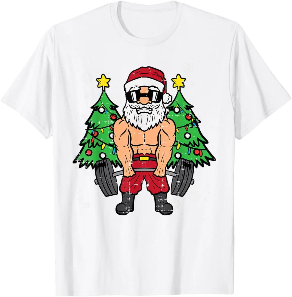 Christmas Santa Deadlift Xmas Weightlift Gym Print Women TShirt Fashion Short Sleeve Design Printed Tshirt Tops Fit Clothing