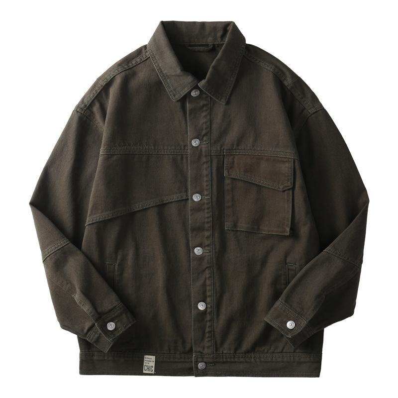 Spring High-End Denim Jacket Men'S Loose Large Size Fat Trendy Brand Army Green Retro Youth Tooling Jacket Denim