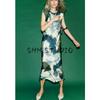 Spring New Women's Clothing Fashion Style Silk Satin Texture Print Sleeveless round Neck Midi Skirt Dress 2362119