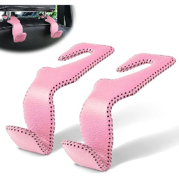 LivTee Black Superior Leather Car Seat Back Headrest Hook, Auto Seat Hook Hangers Interior Accessories For Purse Coats Umbrellas Grocery Bags