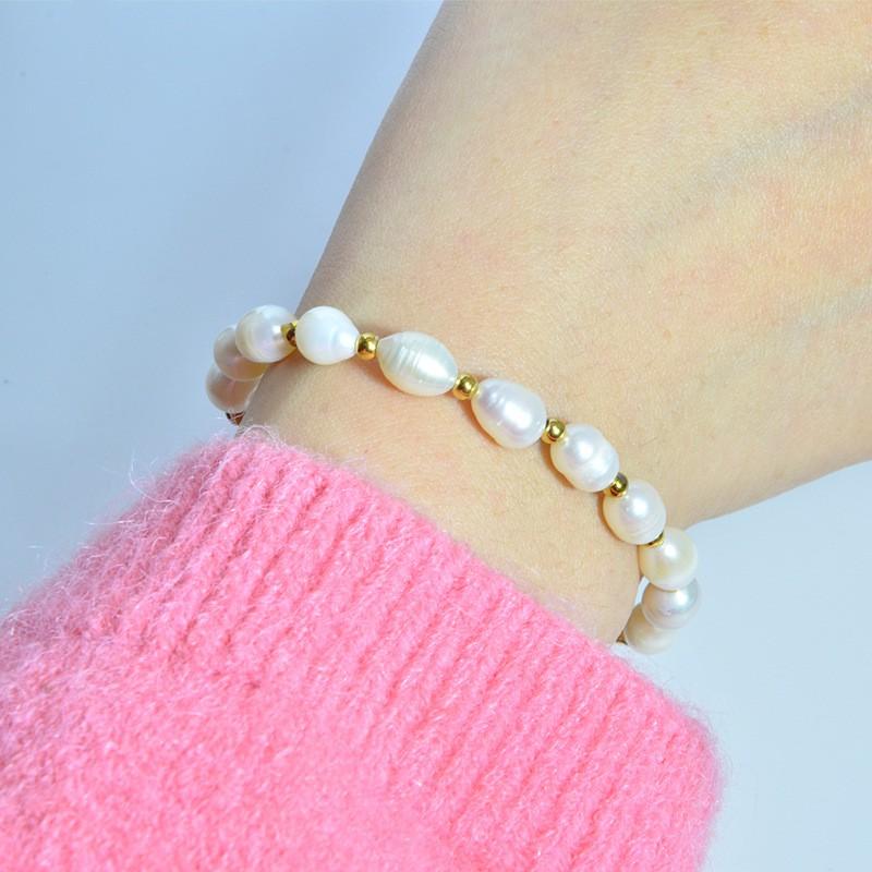 18K Gold Plated Freshwater Pearl Adjustable Pull-Through Bracelet Women Lightweight Luxury Handmade Beaded Jewelry