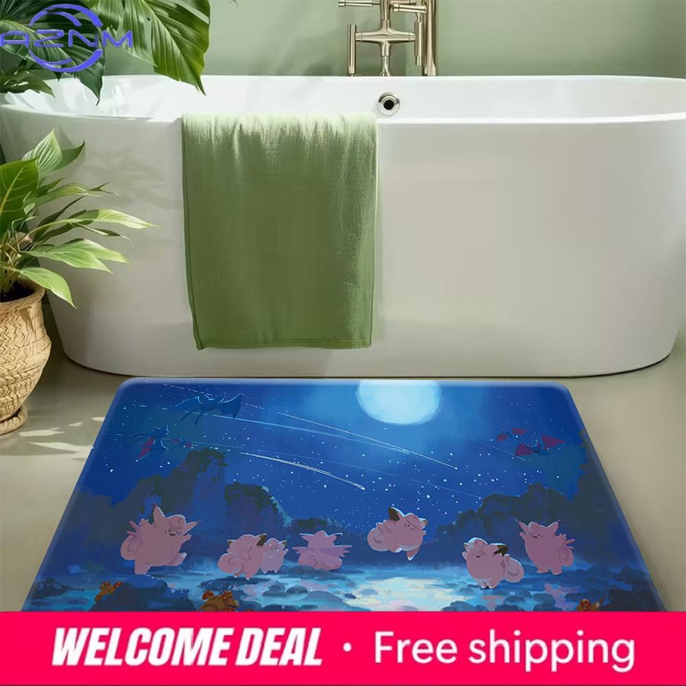 Pokemon Clefairy Night Sky Print Non-Slip Doormat, Absorbent Soft Floor Mat for Home Decor