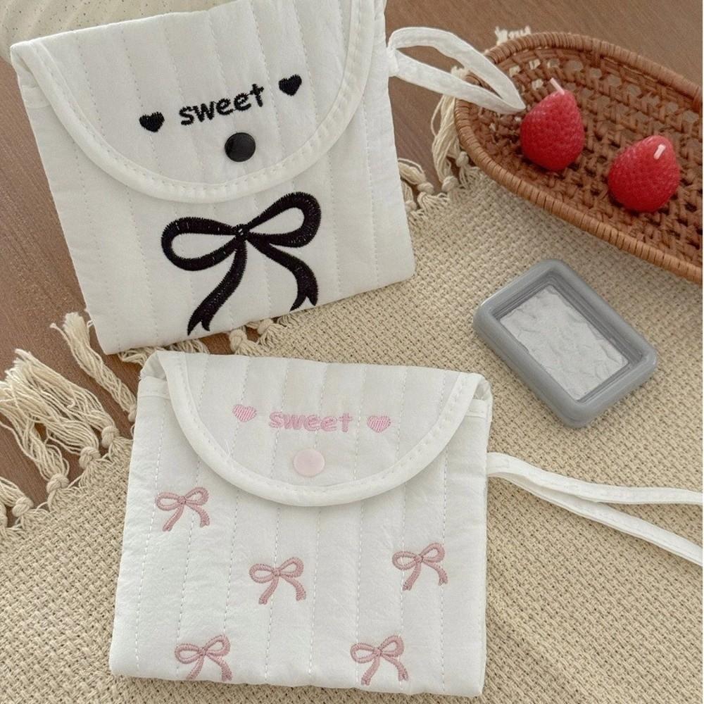Mini Sanitary Pad Pouch Sweet Bowknot Embroidery Cosmetic Bag Portable Bowknot Storage Bag  Women