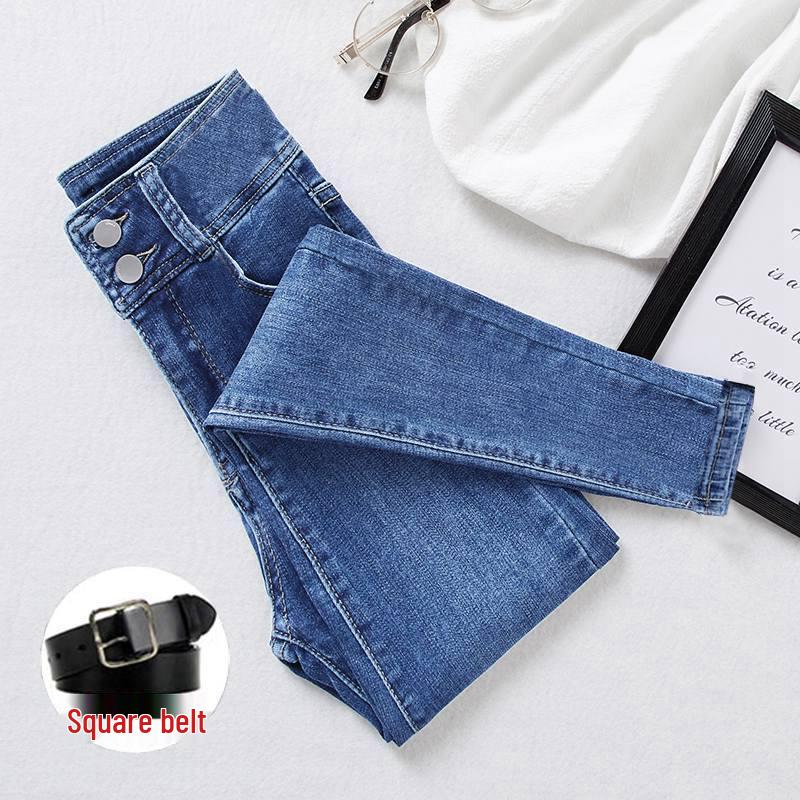 Сине-серые джинсы скинни bootcut с высокой талией для женщин: На флисовой подкладке, Утепленные, Стройнящие, Зауженные к низу – Коллекция Осень/Зима 2022.