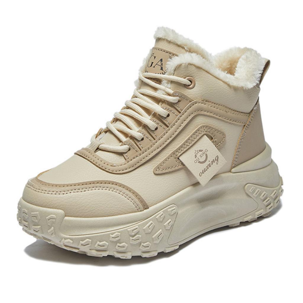 Модные зимние высокие кроссовки 2024 года на толстой подошве для женщин, плюшевая платформа 4,5 см, хлопковая обувь, корейские женские универсальные теплые меховые зимние ботинки для активного отдыха