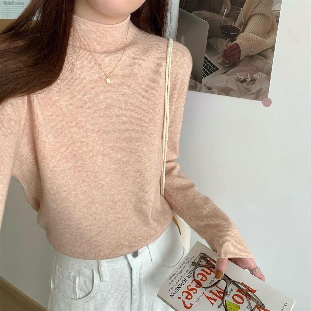 Супер девчачий корейский свитер с полувысоким воротом - Стильный, мягкий топ с длинным рукавом