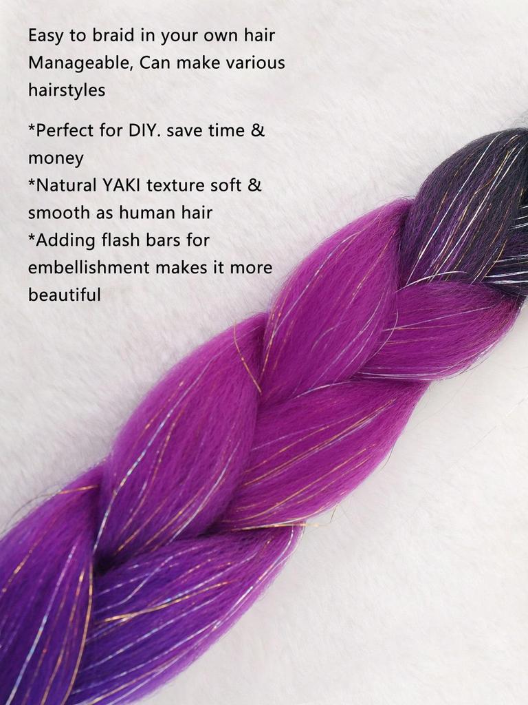 24-дюймовые синтетические волосы для плетения, микс, блестки, трехцветные синтетические волосы для наращивания, большие косички, 1 шт.