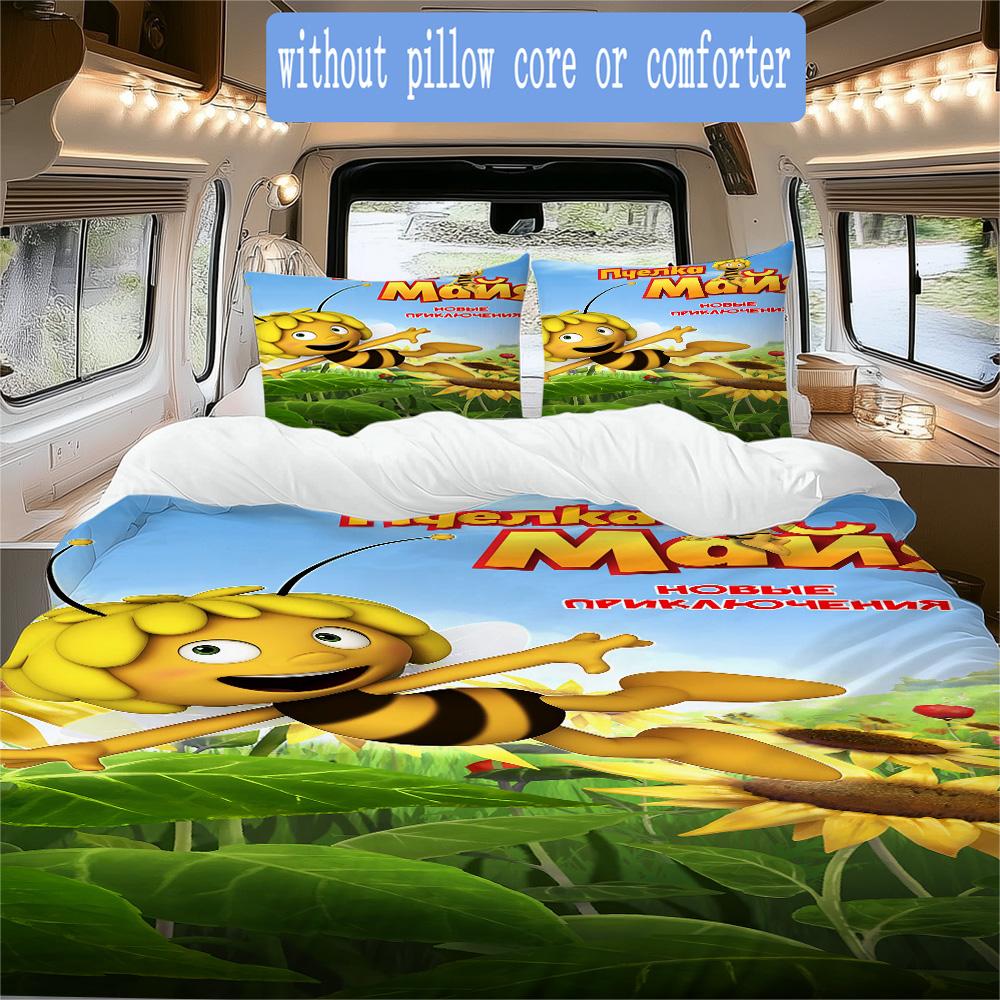 Cartoon bees and Maya Pattern Bedding,Quilt Set Quilt Cover Pillowcase Home Birthday Gift (1*duvet cover+2*pillowcase,without core)XSJT0917369