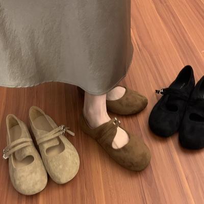 Ретро Мори литературный и художественный стиль матовая кожа Мэри Джейн туфли пряжка на одно слово с неглубоким вырезом круглый носок на плоской подошве балетки одинарные туфли