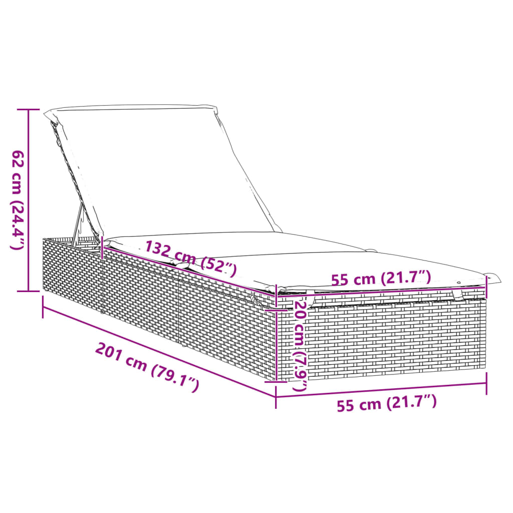 Sun Lounger 1 pc with Table Grey Poly Rattan