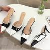 Fashion Eilyken Spring Butterfly-knot Pointed Toe Mule Women Slippers Fashion Elegant Thin Heels Party Dress Ladies Shoes