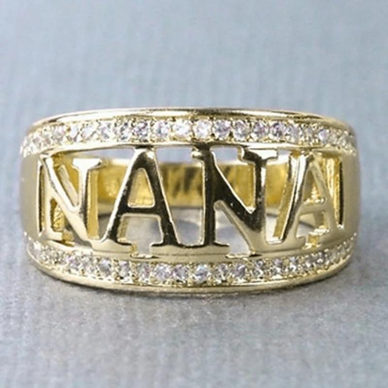 Huitan Изящный полый перстень с буквами «NANA» для женщин, модные аксессуары для вечеринок и на каждый день, инкрустированный сверкающими кубическими циркониями, элегантные женские украшения