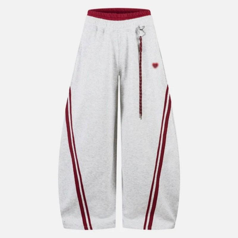 Double Waistband Distressed Loose Sweatpants Streetwear Plaid Patchwork Drawstring Wide Leg Trousers