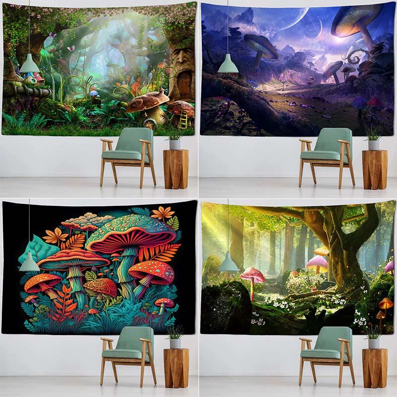 Mushroom Castle Forest Pattern Tapestry Home Wall Decoration Tapestry Bedroom Living Room Tapestry