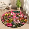 Pink tropical flower jungle Flannel-printed round floor mats are slip-resistant Suitable for room bedroom terrace garden carpets