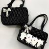Японская двухмерная юань черно-белая сумка-боли с горошком женская 2025 новая холщовая портативная сумка-тоут большой вместимости на плечо