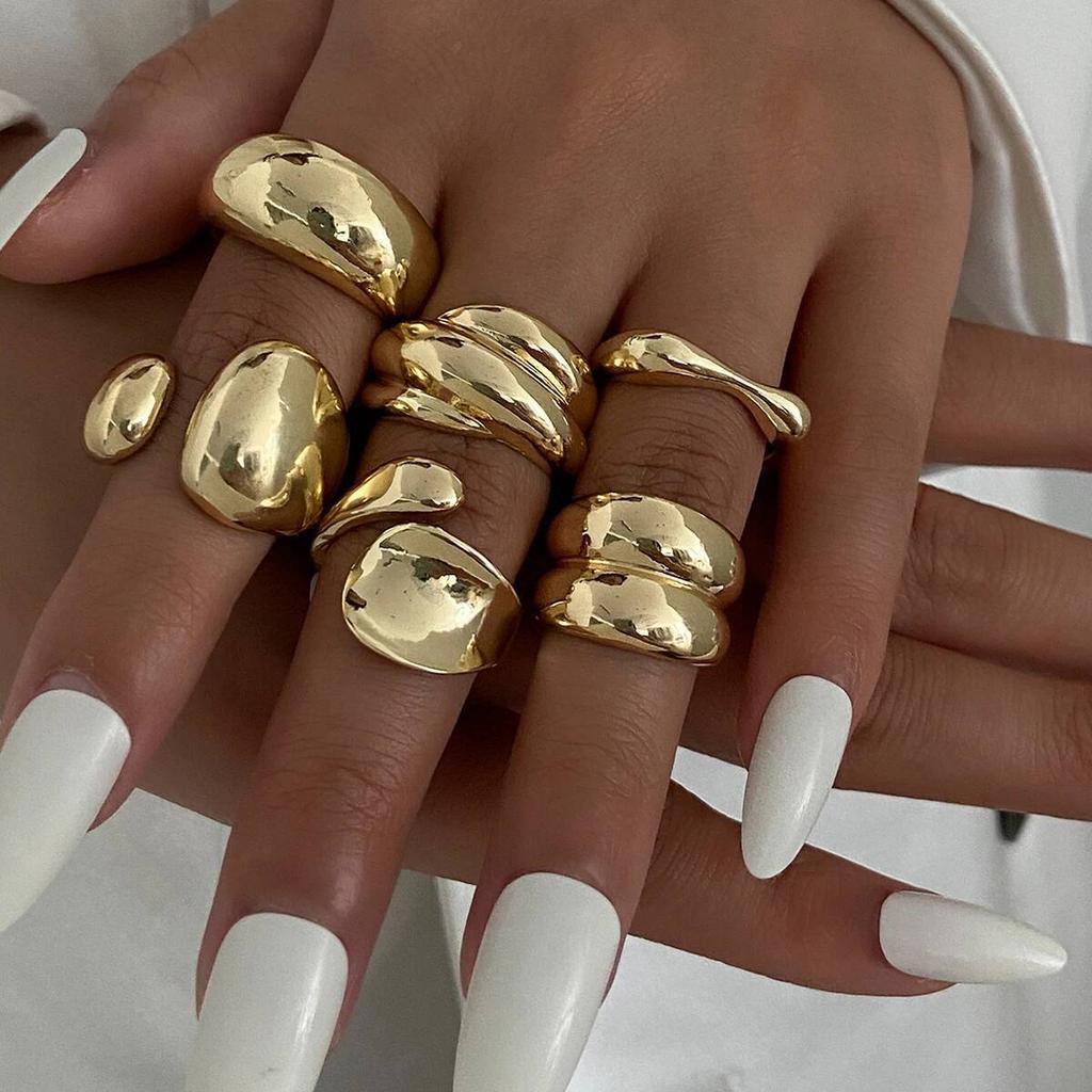 Ingemark 6Pcs/Set Classic Irregular Water Drop Open Rings for Women New Trend Punk Gold Color Geometric Ring Couple Jewelry Gift