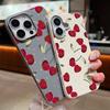 INS Red Cherry Pattern Leather Texture TPU Case For iPhone 16 15 14 Pro Max 14 Plus 13 12 Pro 11 Shockproof Silicone Phone Cover