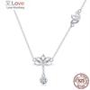 Elegant 100 %925 Sterling Silver Lotus Flower Pendant Necklaces For Women Clear Cubic Zircon Necklaces Jewelry Bsn012