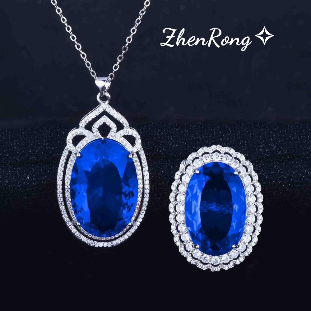 Women Jewelry Set Luxury Emerald Pendant Imitation Ruby Diana Ring Colorful Gemstone Suite