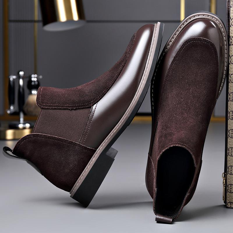 Модные мужские ботинки челси из коровьей замши осень-зима, модные повседневные кожаные туфли, мужские высокие дизайнерские ботильоны для мужчин