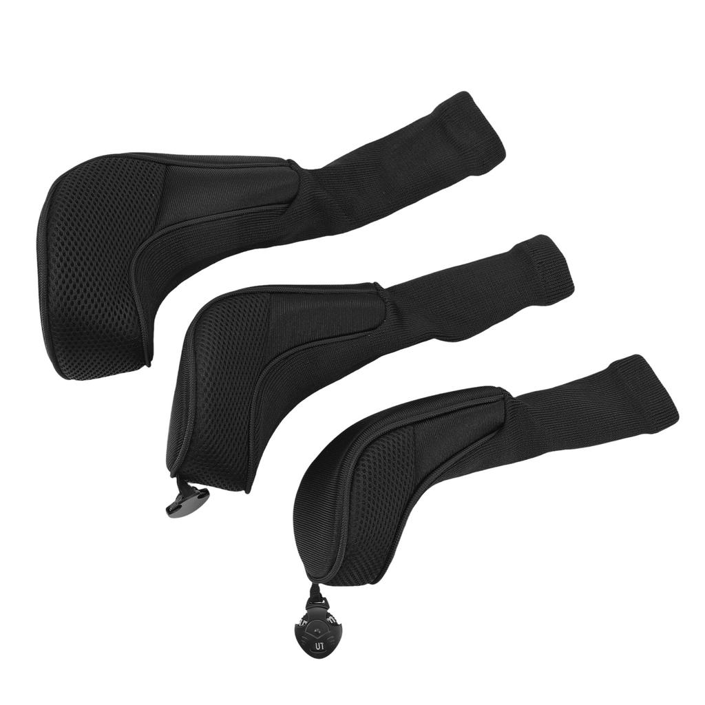 3Pcs Golf Club Head Covers 1 3 5 UT Breathable Mesh Long Neck Portable Golf Club Headcovers Set for Men Women Black