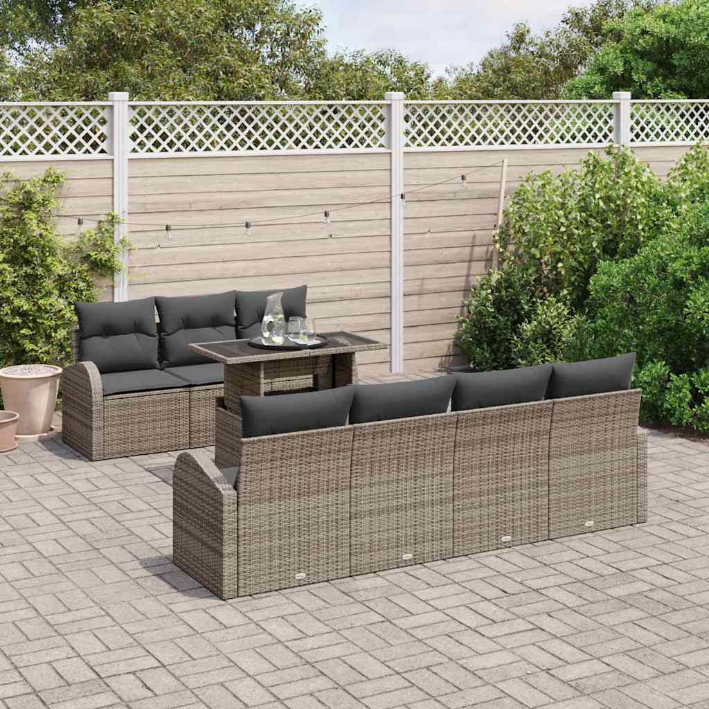 Garden Sofa Set with Cushions 8 pcs Grey Poly Rattan