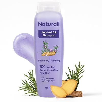 Натуральный шампунь против выпадения волос Naturali | 3-кратный контроль выпадения волос | С розмарином, биотином и женьшенем | Без сульфатов, без парабенов | Шампунь с розмарином для роста волос