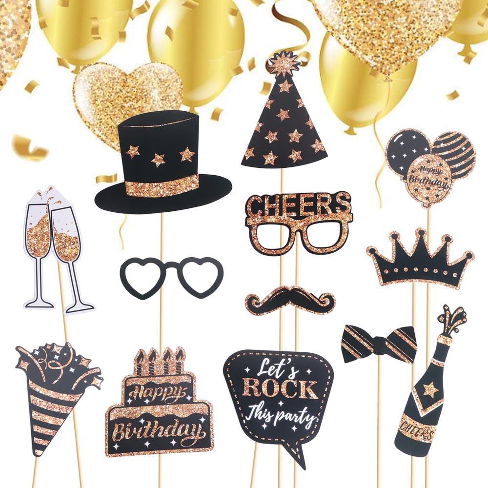 36pcs Black Gold Photo Booth Props Paper Dress Up Costume Mask Holiday Ball Decor