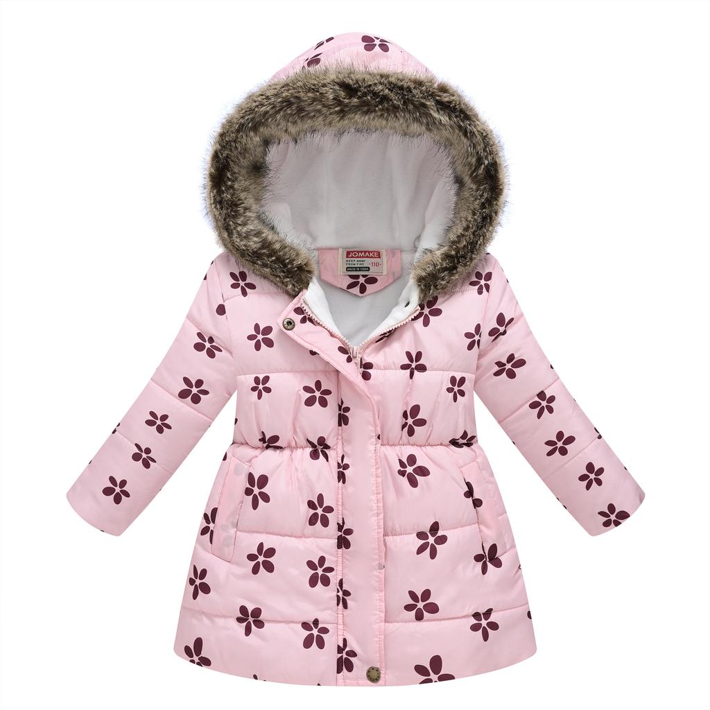 Children Cotton Coats Girls Winter Jacket Thickened Hooded Overcoat Warm Fashion Casual Printed Kids Cotton-padded Clothes