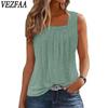 Women's Fashion Casual Summer Spring Solid Color Print Sleeveless Square Collar Blouses & Shirts