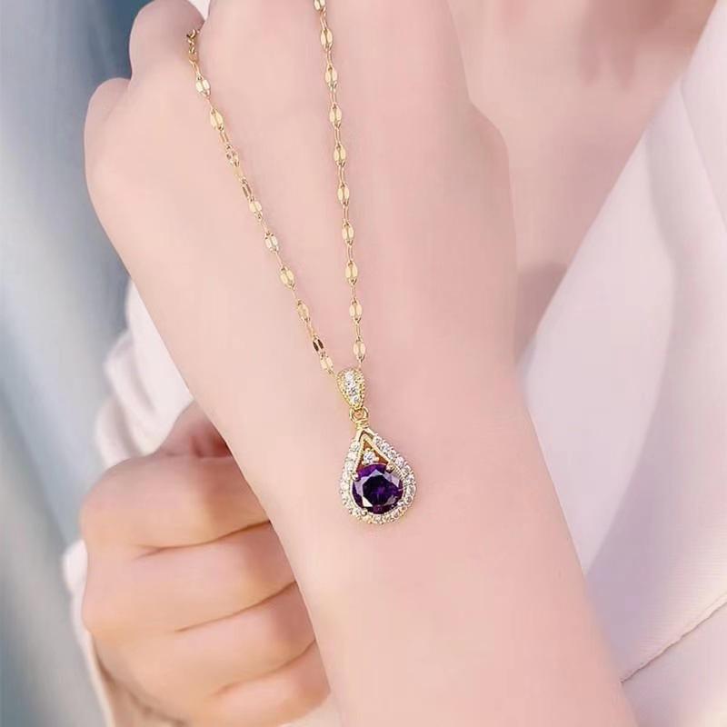 Purple Water Drop Necklace for Women Ins Versatile Clavicle Chain New Fashion
