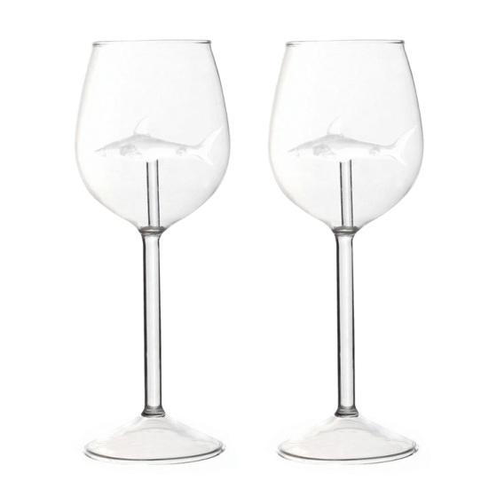 Набор винных бокалов "Акула" Ручная выдувка Бессвинцовое стекло Кубок с 3D-акулой внутри 300 мл Креативная тематика "Акула" Барная посуда Подарок для мужчин Женщин Любителей акул