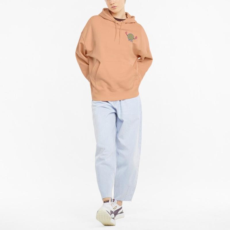 Puma Downtown Graphic Print Long Sleeve Hoodie Women Tops Coral 533049-27