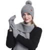3Pcs/Set Women Hat Scarf Gloves Set Double-Layer Velvet Plush Ball Hat Cold Protection Scarf Touchscreen Gloves Set Ski Cycling Gear