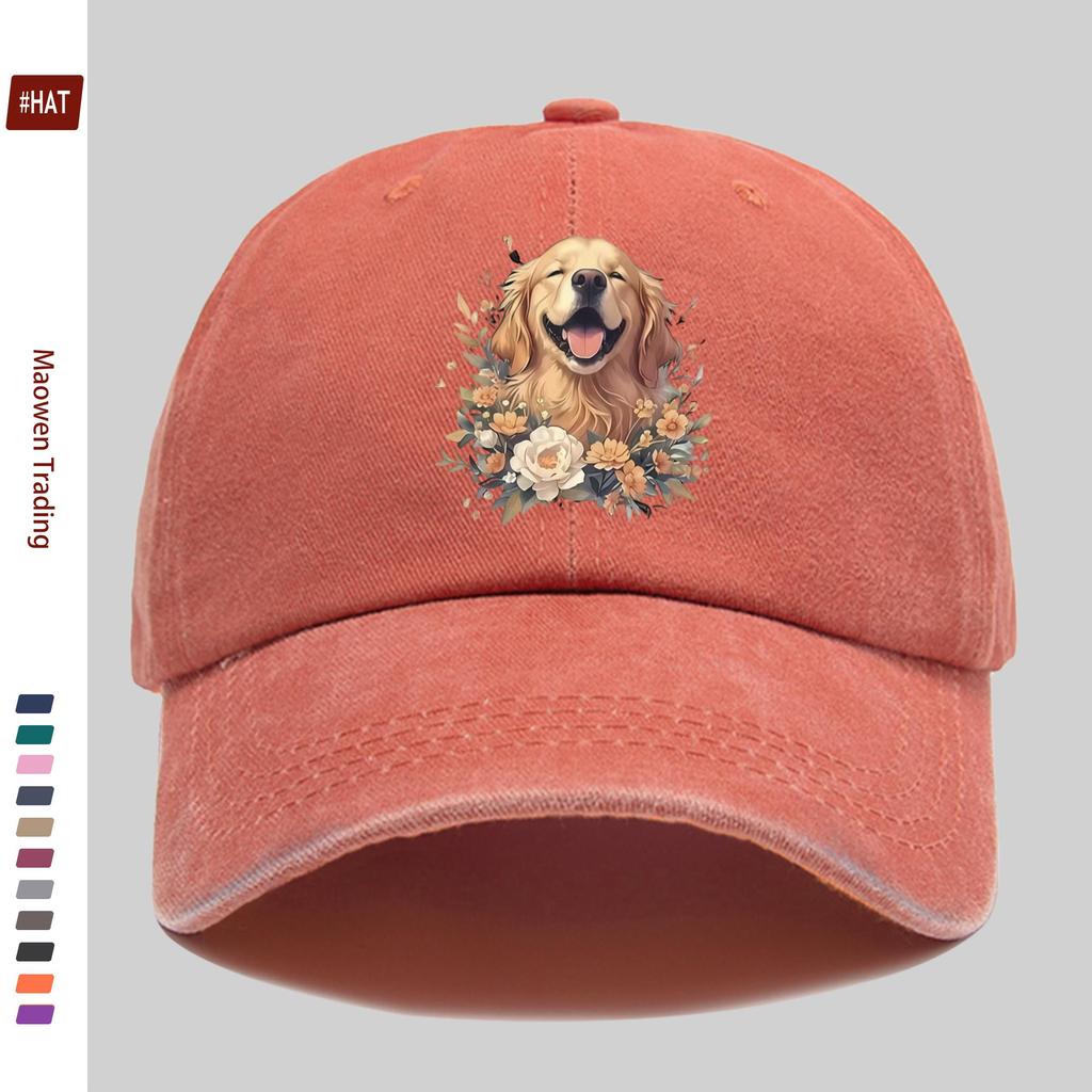 pc Golden Retriever And Floral Print Baseball Cap Cartoon Pet Dog Pattern Trucker Sun Hat Comfortable Lightweight Papa Hat D