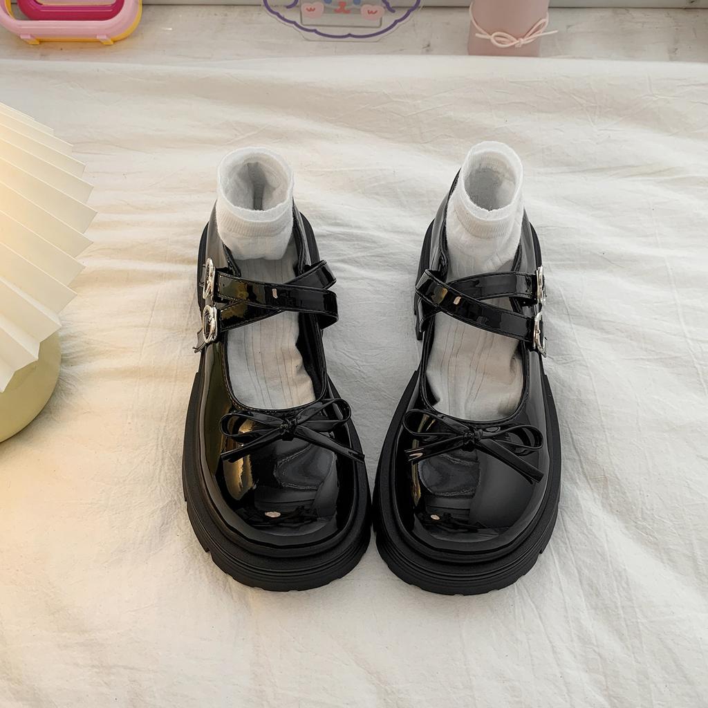 Черные французские британские туфли на платформе и толстом каблуке из маленькой кожи женские 2025 новая летняя юбка Мэри Джейн одинарные туфли