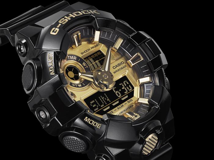 Casio Мужские кварцевые часы GA-710GB-1A с аналоговым циферблатом, водонепроницаемостью 200 м, ударопрочностью, из смолы